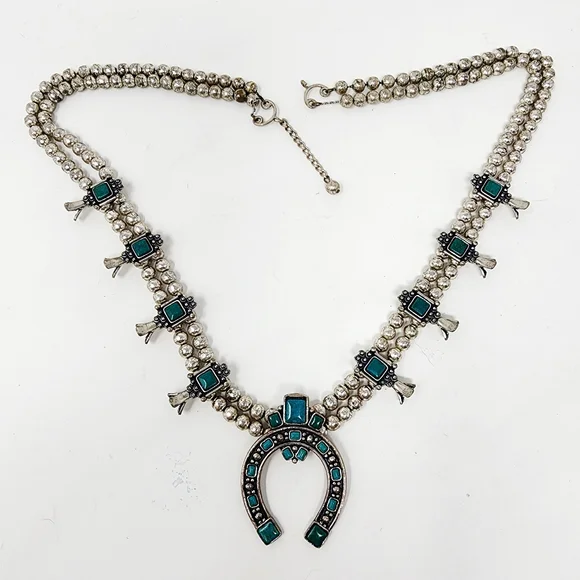 Vintage Sancrest Southwestern Squash Blossom Necklace – Turquoise & Silver Tone - Picture 8 of 16